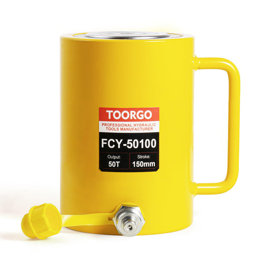 TOORGO 50T 4Inch Stroke Porta Power Single Acting Lifting Cylinder for Shipbuilding, Machinery and Industry,Automatically Retract Split Hydraulic Cylinders Jacks, Yellow