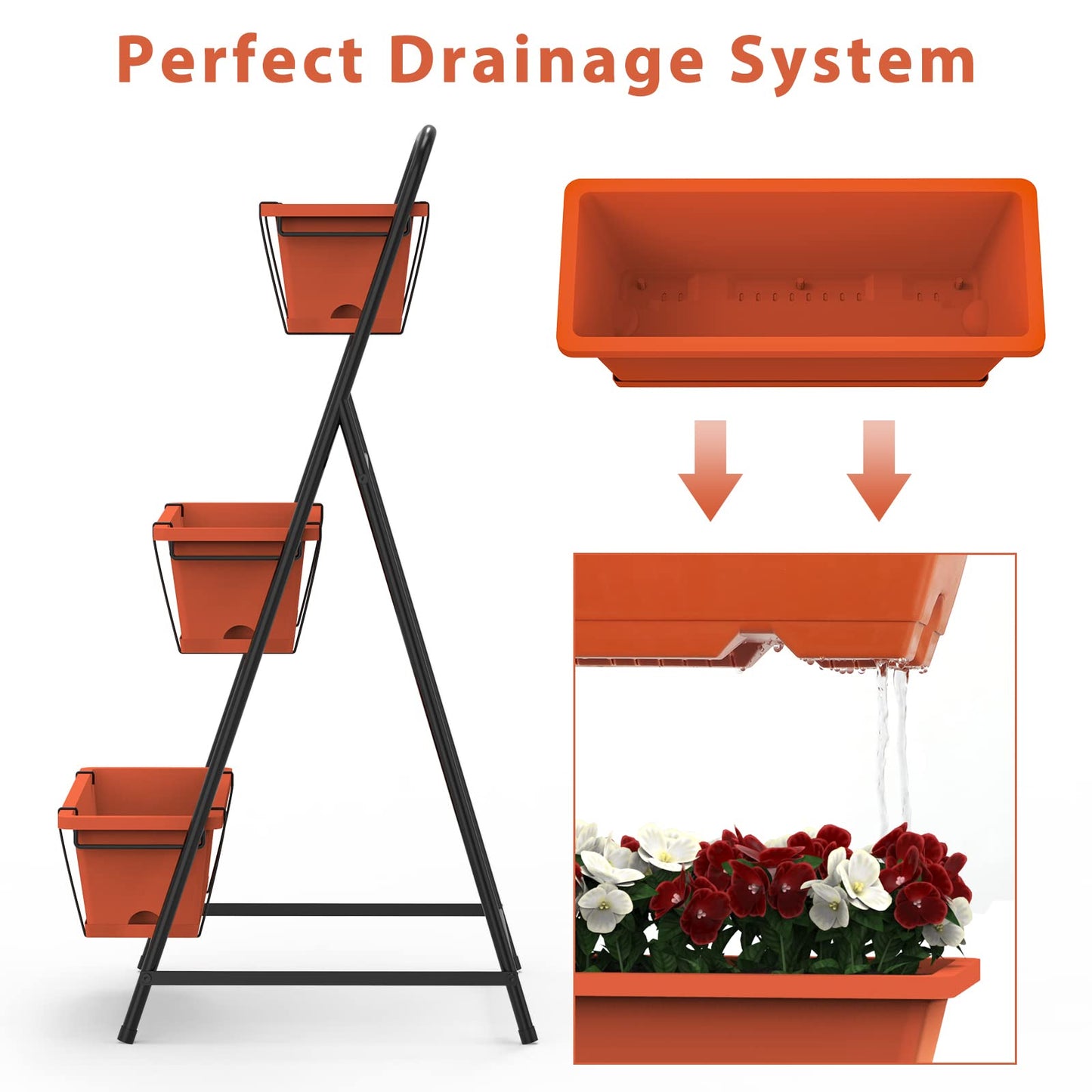 Vertical Garden Planter 3 Tier Vertical Raised Garden Bed Freestanding Elevated Planter Bed with Planter Box and Tray for Indoor and Outdoor Perfect for Vegetables Flowers Herbs Plants Brick Red