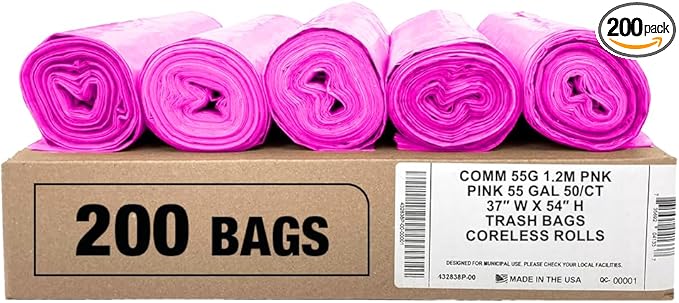 Ultrasac Heavy Duty 55 Gallon Pink Trash Bags