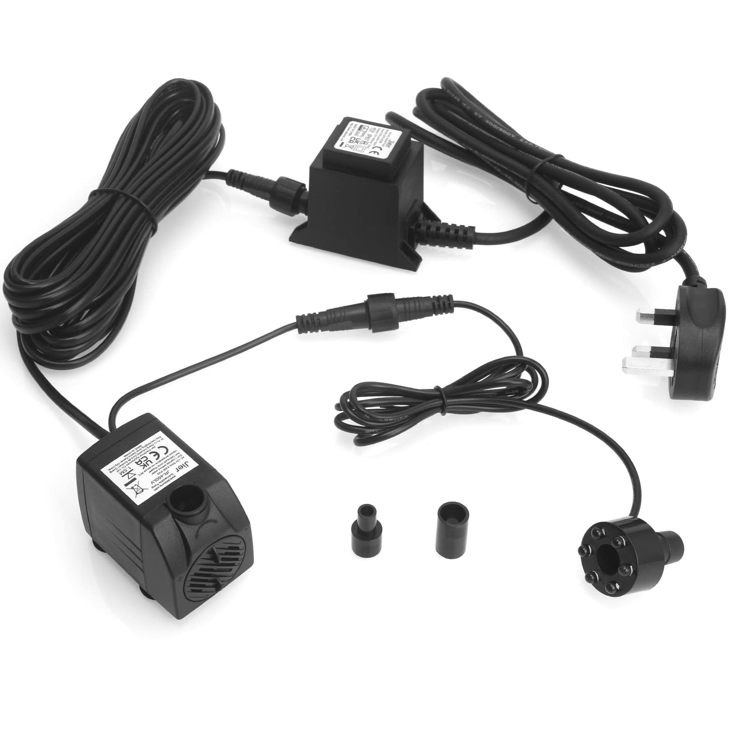 BARST Submersible Water Feature Pump,12V AC 450L/H Fountain Pump with 10m Power Cord & LED Light Ring for Aquarium, Pond, Birdbaths, Fish Tank JR-450LV