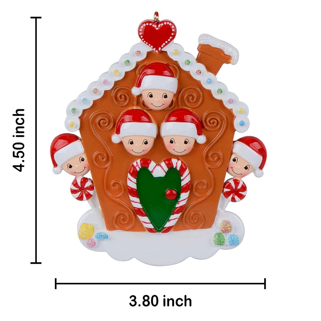 Personalized Family Christmas Ornament 2026 - Gingerbread House Family of 5 Christmas Ornament, Sweet Candy Cane Tree Decoration Gift for Kids, Siblings, and Holiday Gathering