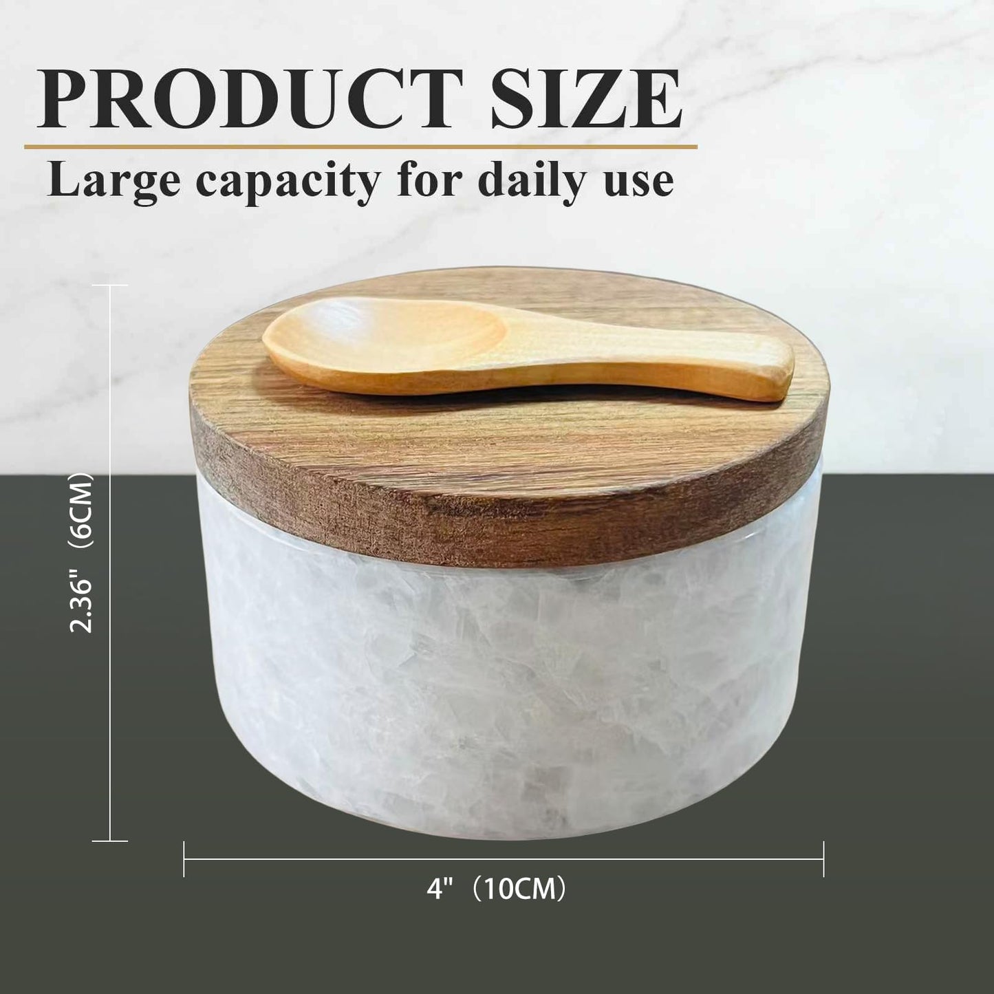ZJSYTQS White Marble Salt cellar. Spice jars with Acacia Wood Lid and Spoon, Elegant Modern Handcrafted Container for Countertop