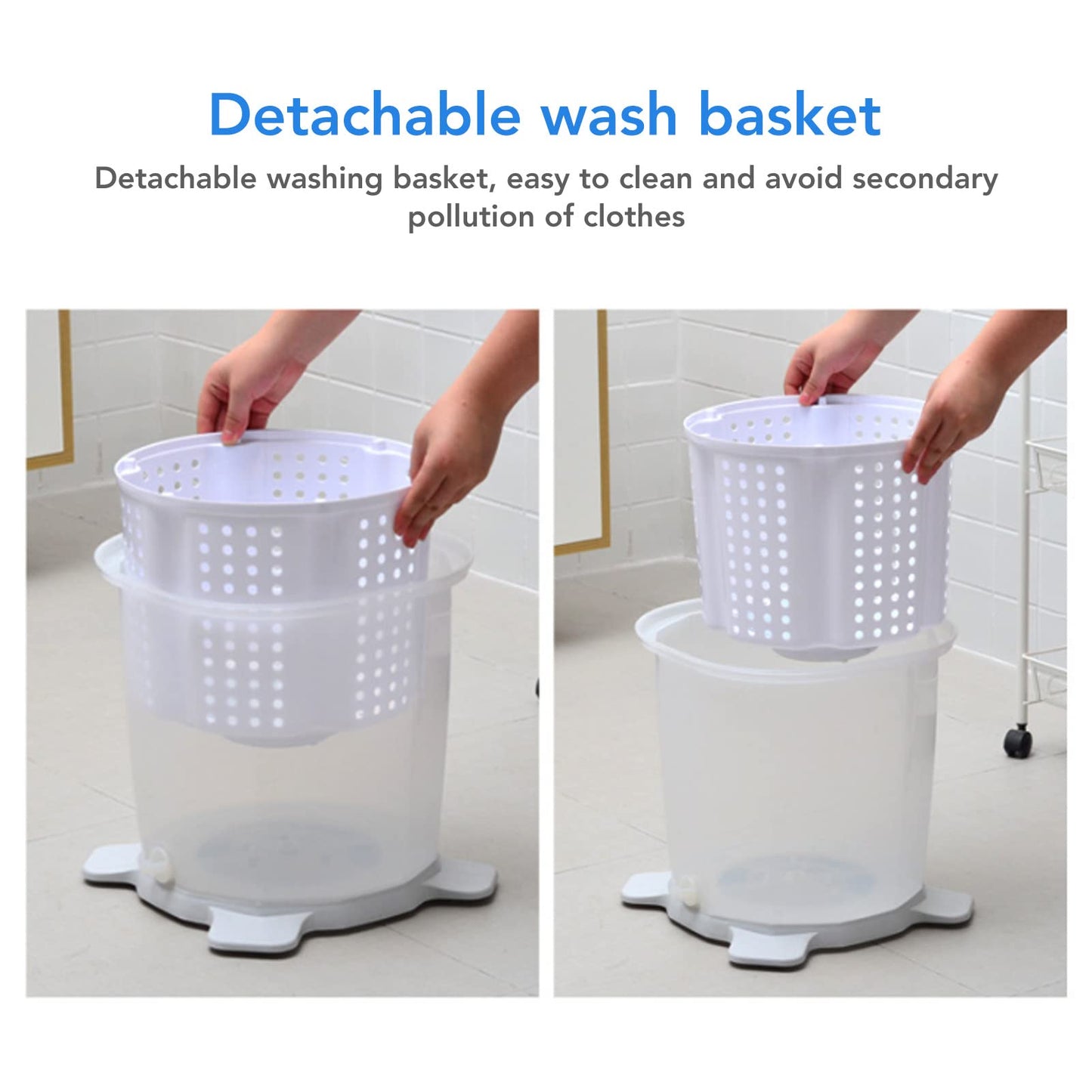 Portable Hand Crank Washing Machine non electric Manual Washing Machine Clothes Washer for Dormitory Apartment Camping & Tiny Spaces Nordic Grey