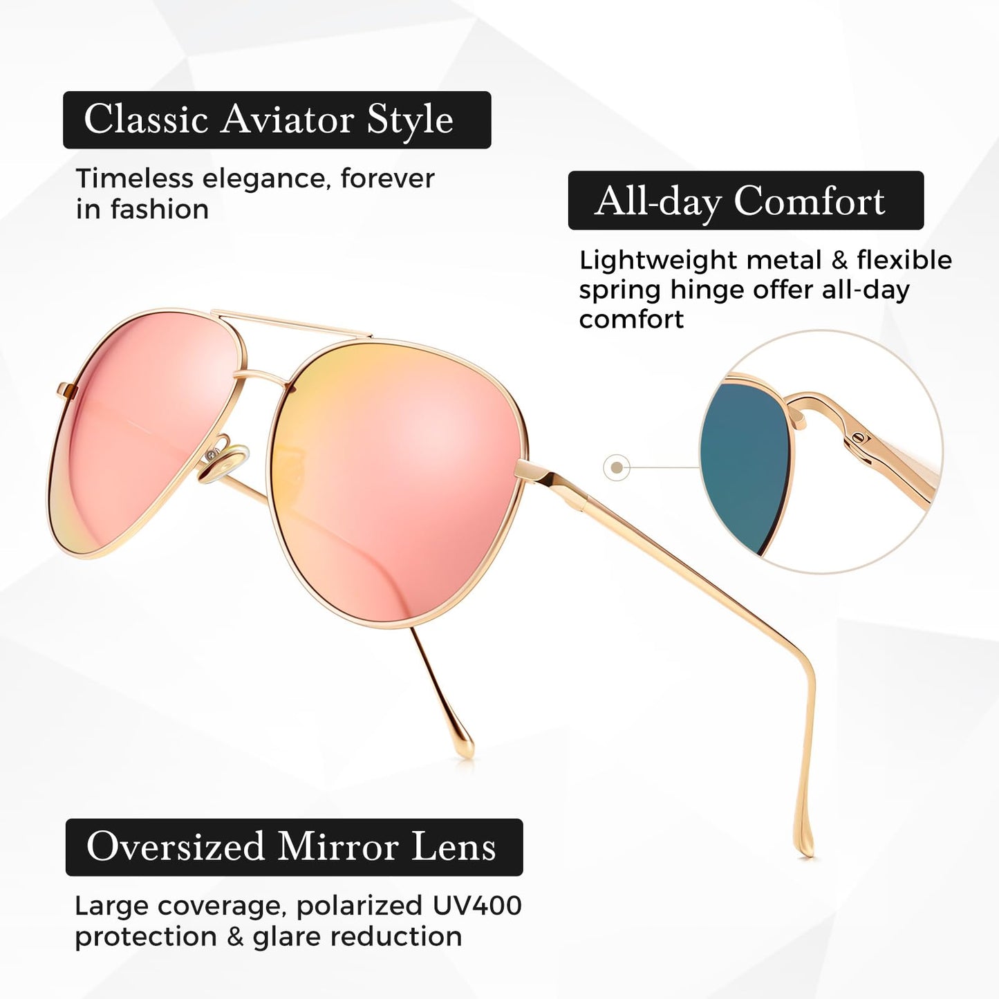 SUNGAIT Women's Lightweight Oversized Aviator Sunglasses - Mirrored Polarized Lens