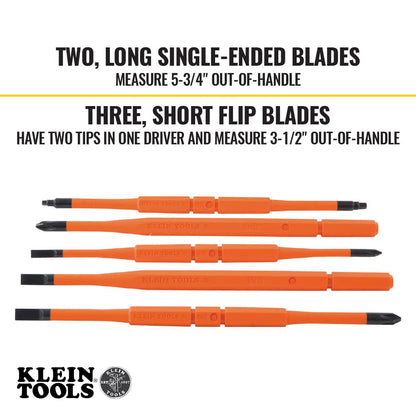 Klein Tools 32288 Insulated Screwdriver, 8-in-1 Screwdriver Set with Interchangeable Blades, 3 Phillips, 3 Slotted and 2 Square Tips, Black/Orange