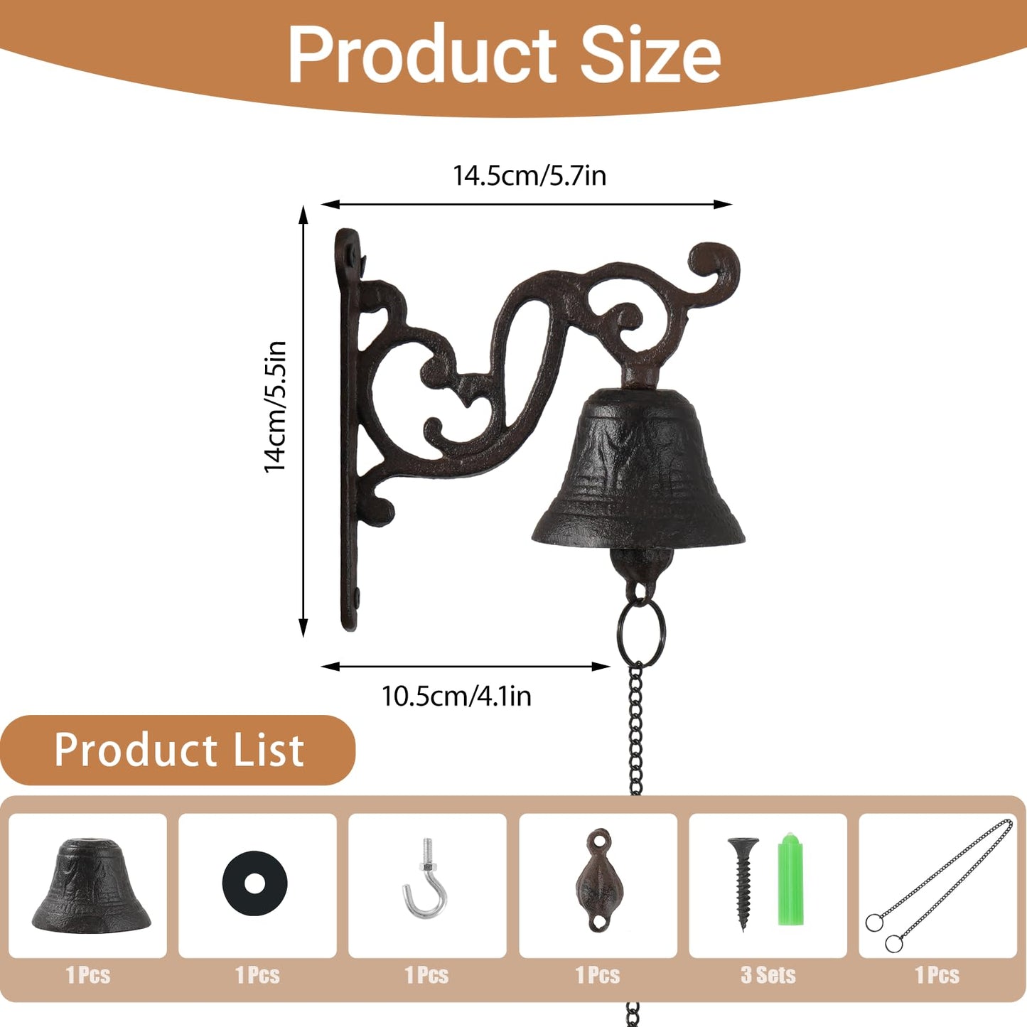 Jieting Cast Iron Dinner Bell, Rustic Farmhouse Wall Mounted Bell