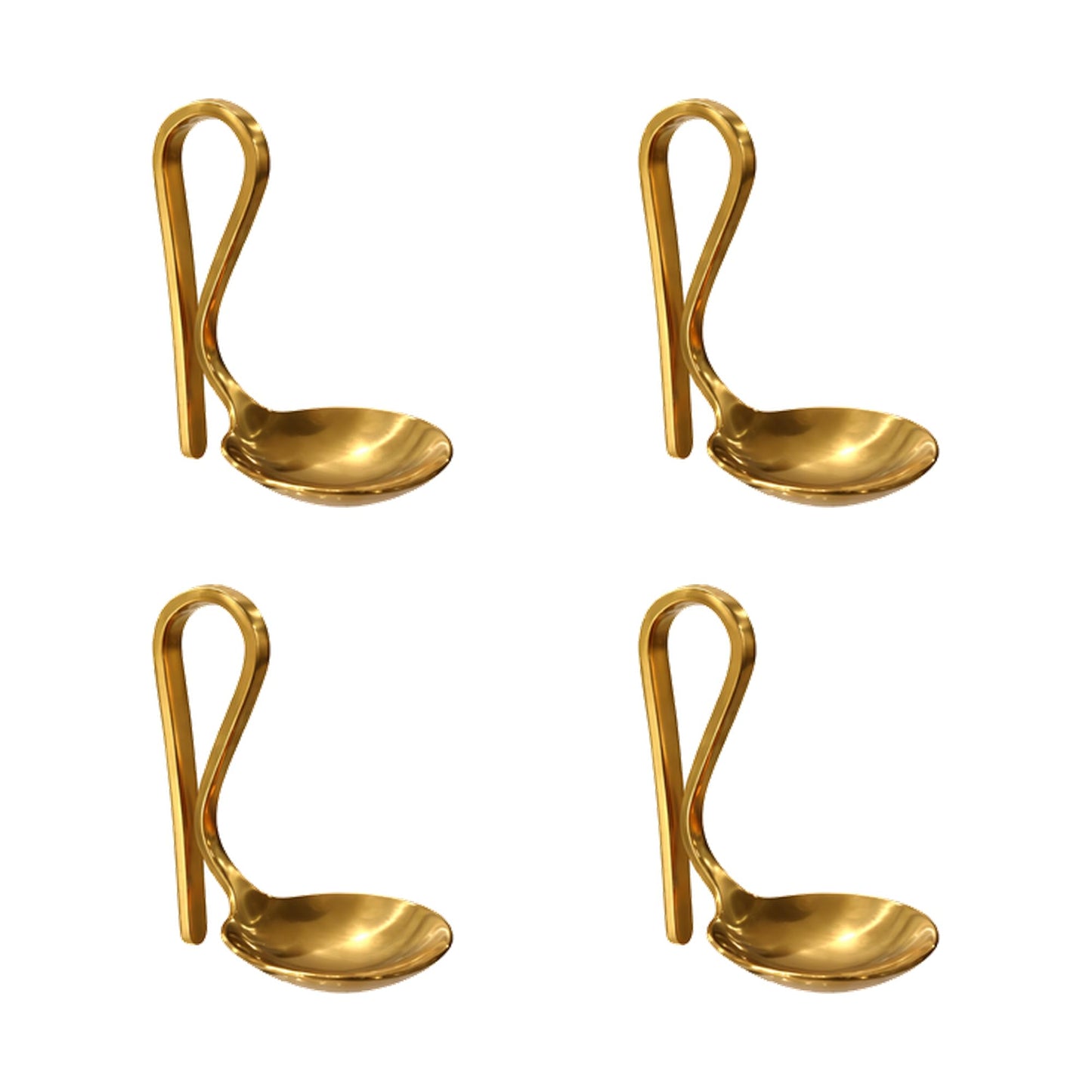 FluteSpoon™ Gold Appetizer Spoon for Champagne, Wine & Cocktails – Rim-Hanging Stainless Steel Serving Spoon – Set of 4