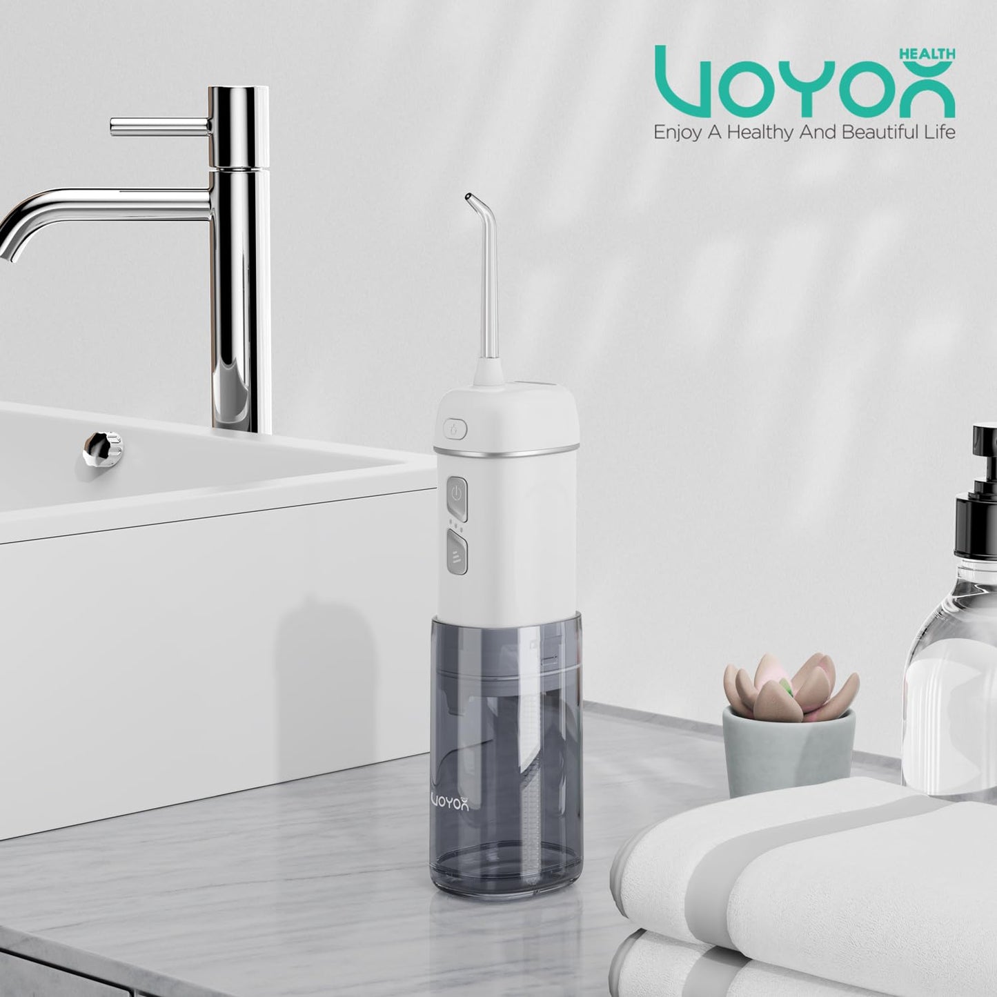VOYOR-HEALTH Portable Water Flosser Cordless, Mini Travel Oral Irrigator with Telescopic Water Tank, IPX7 Waterproof Water Dental Flosser for Teeth Cleaning Braces & Dental Care WF510 (Light Green)