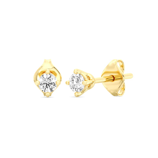 Gilded 1/5 Carat Total Weight Lab-Grown Diamond 14KT Gold Plated Silver Stud Earrings for Women| Hypoallergenic Fine Jewelry | 4-Prong Basket, Push Back Nut | SI1 Clarity, F Color, Round Cut
