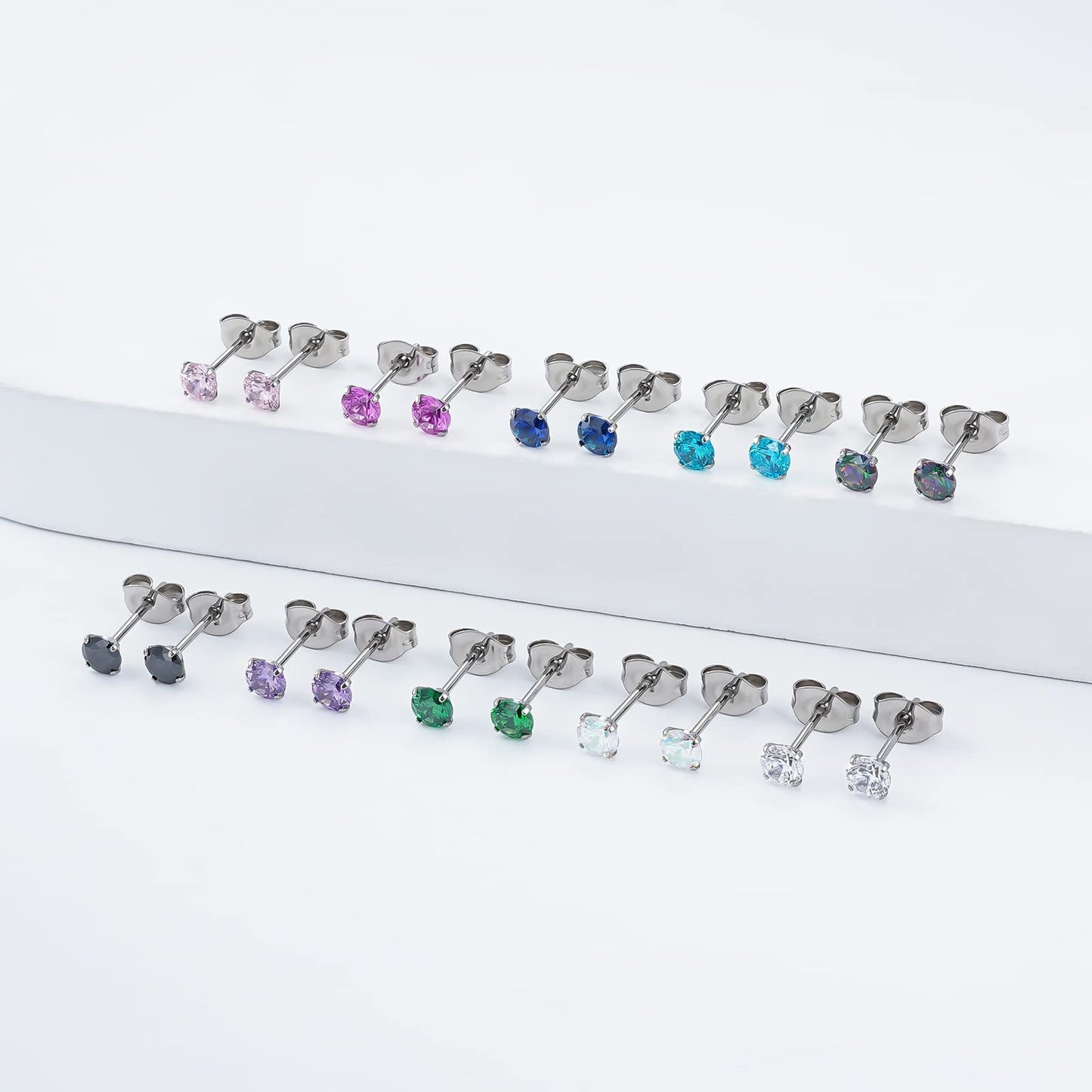 1 Pair Implant Grade Titanium Stud Earrings Set Hypoallergenic 3mm 4mm 5mm 6mm Cubic Zirconia G23 Titanium Earring Studs for Women Men for Sensitive Ear (4mm clear)