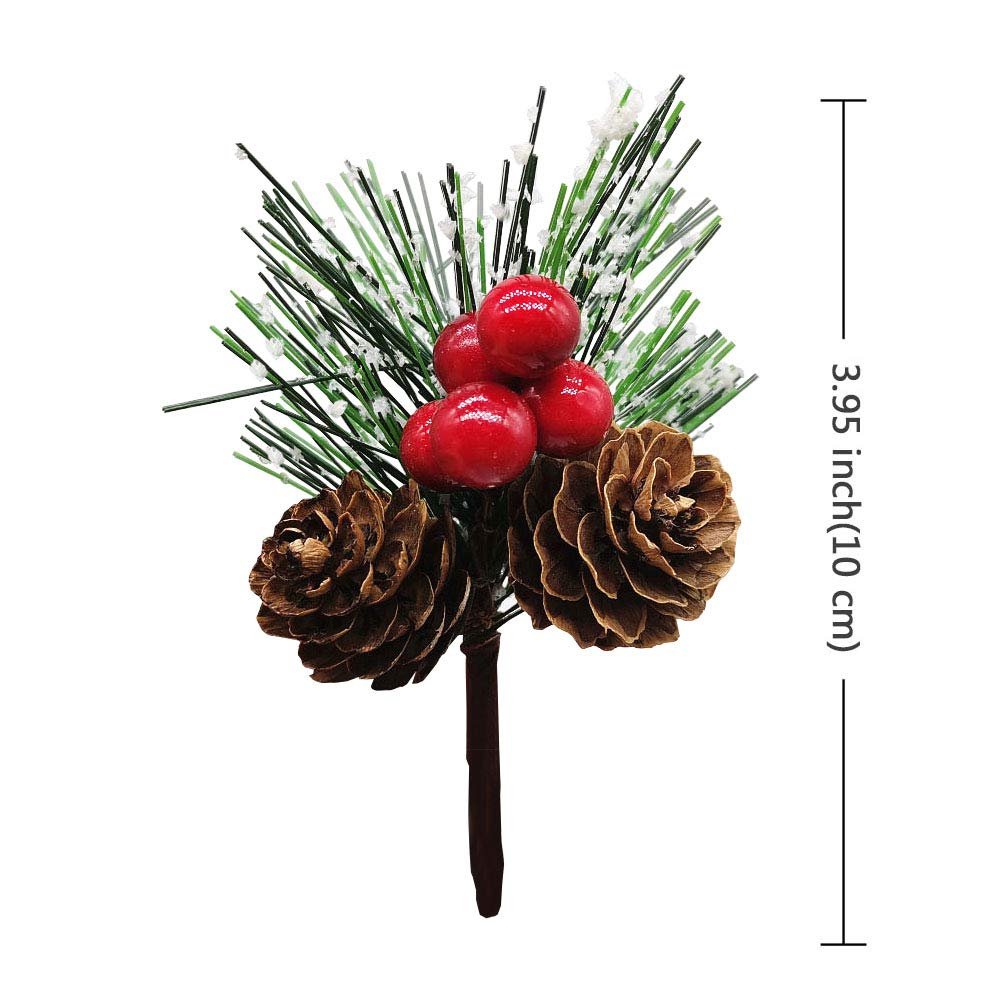 20 PCS Snow Covered Pine Needles Branches with Red Berry Stems Mini Pinecone Picks for Crafts Holiday Wreath Christmas Tree Ornaments Decor by Baryuefull