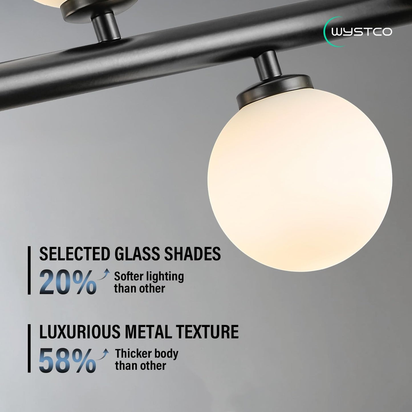 Wystco 56 Inch Black Linear Chandeliers for Dining Room, Kitchen Island, Living Room, 16-Light Mid Century Modern Light Fixture Over Table, Large Milk White Glass Globe Sputnik Bubble Chandelier