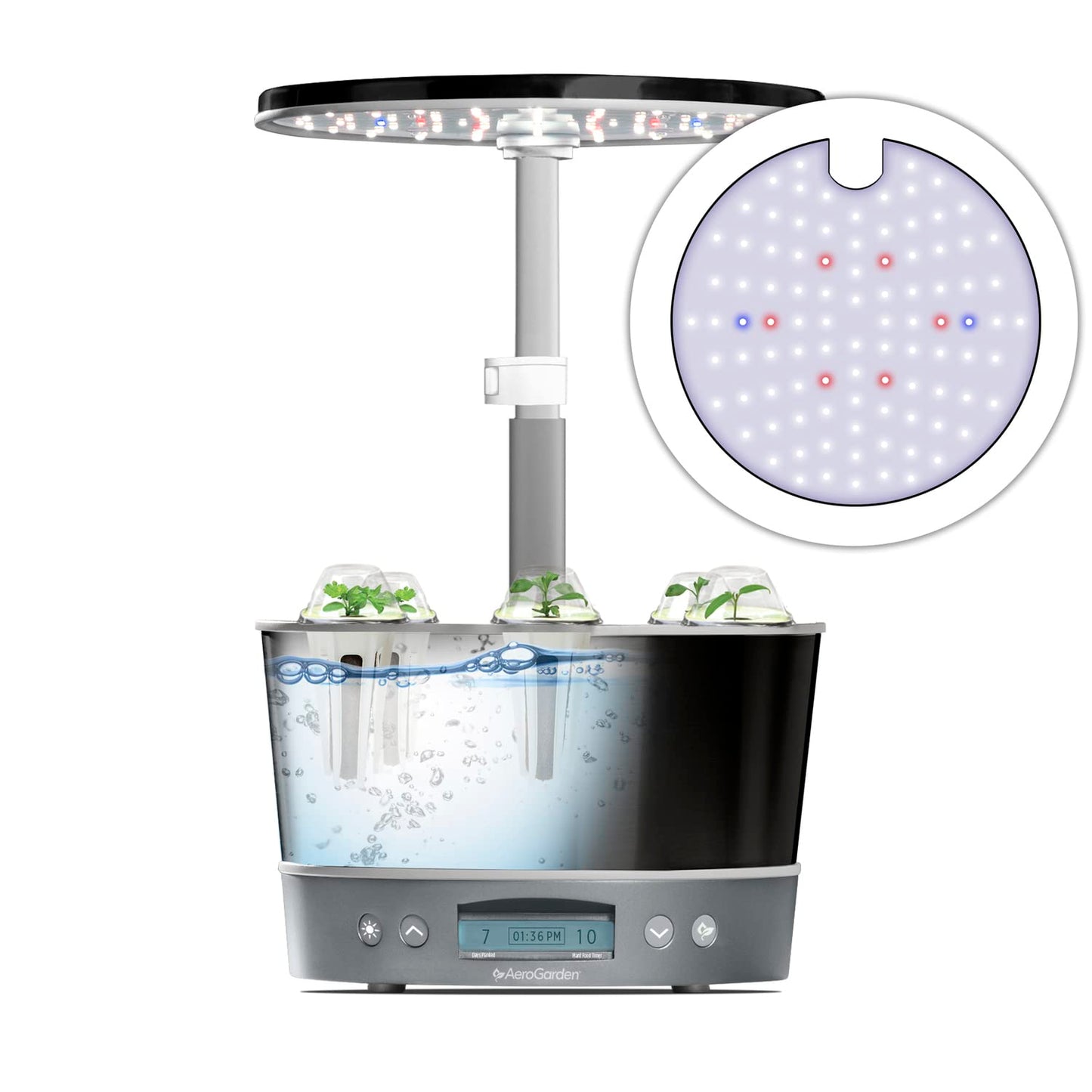 AeroGarden Harvest Elite 360 Indoor Garden Hydroponic System with LED Grow Light and Herb Kit, Holds up to 6 Pods, Platinum