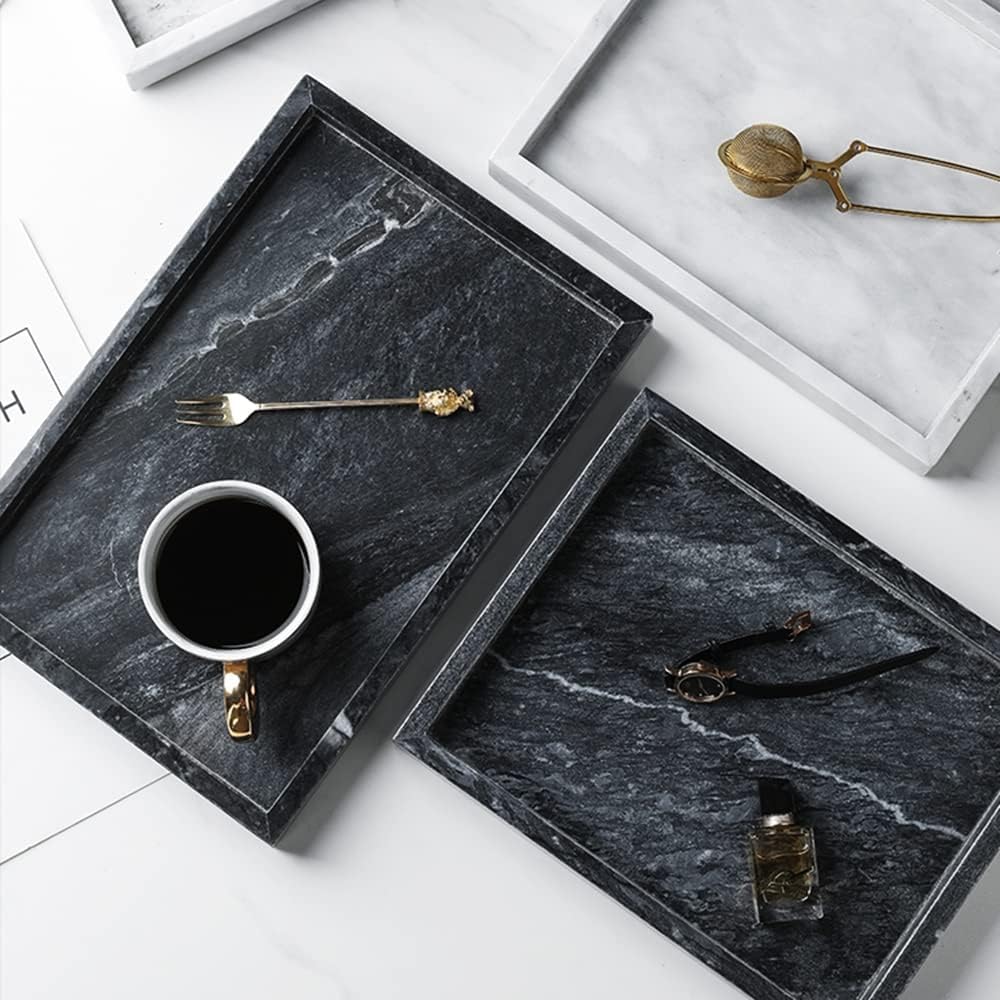 Kesoniku African Natural Marble Tray, 11.8"x7.8" Coffee Table Vanity/Decorative Tray for Jewerly, Watch, Perfume, Rectangle Genuine Marble Stone for Bedroom/Bathroom/Kitchen Countertop