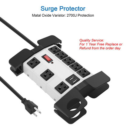 Heavy Duty Power Strip with USB, Workshop 8 Outlet Surge Protector 2700 Joules, Industrial Metal 15Amp Power Strip, 6FT Extension Cord and Wide Spaced. Yellow