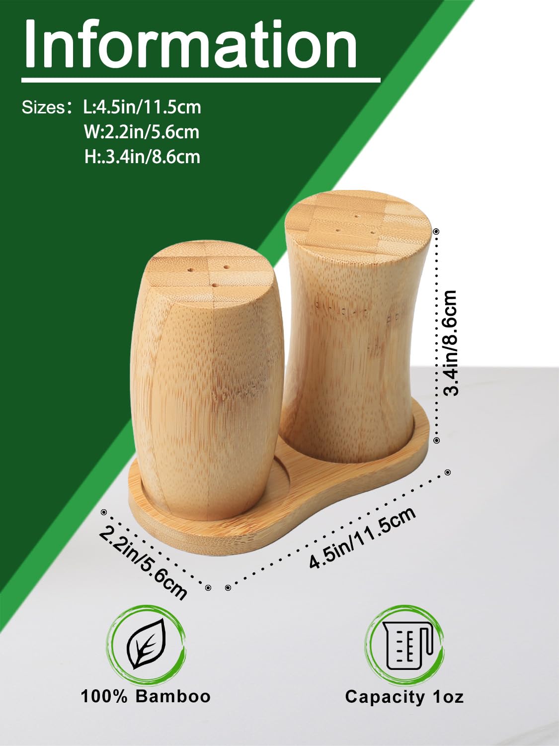 ZTHapwa Wooden Salt and Pepper Shakers Set, Small Bamboo Salt Pepper Shakers with Tray for Kitchen Cooking/Camping/BBQ, Farmhouse Seasoning Holder for Kitchen and Dining Table, 1/8 Cup