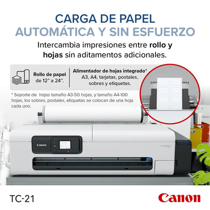 Canon imagePROGRAF TC-21 24" - Large Format Printer, Poster & Plotter Printer, Automatic Roll & Cut Sheet Paper Feeder, Includes 280 ml of Ink, White