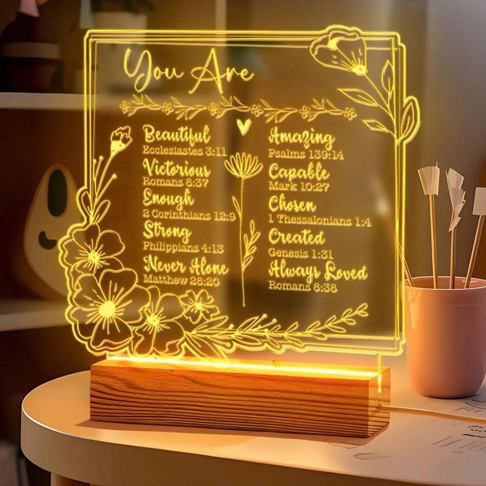 DongNaiWin LED Night Lamp - USB Powered Lamp with Jesus and Cross Design - Wooden Base - Mom Birthday Gifts - Inspirational Christian Gift for Home Decor and Encouragement (Christian Lamp)