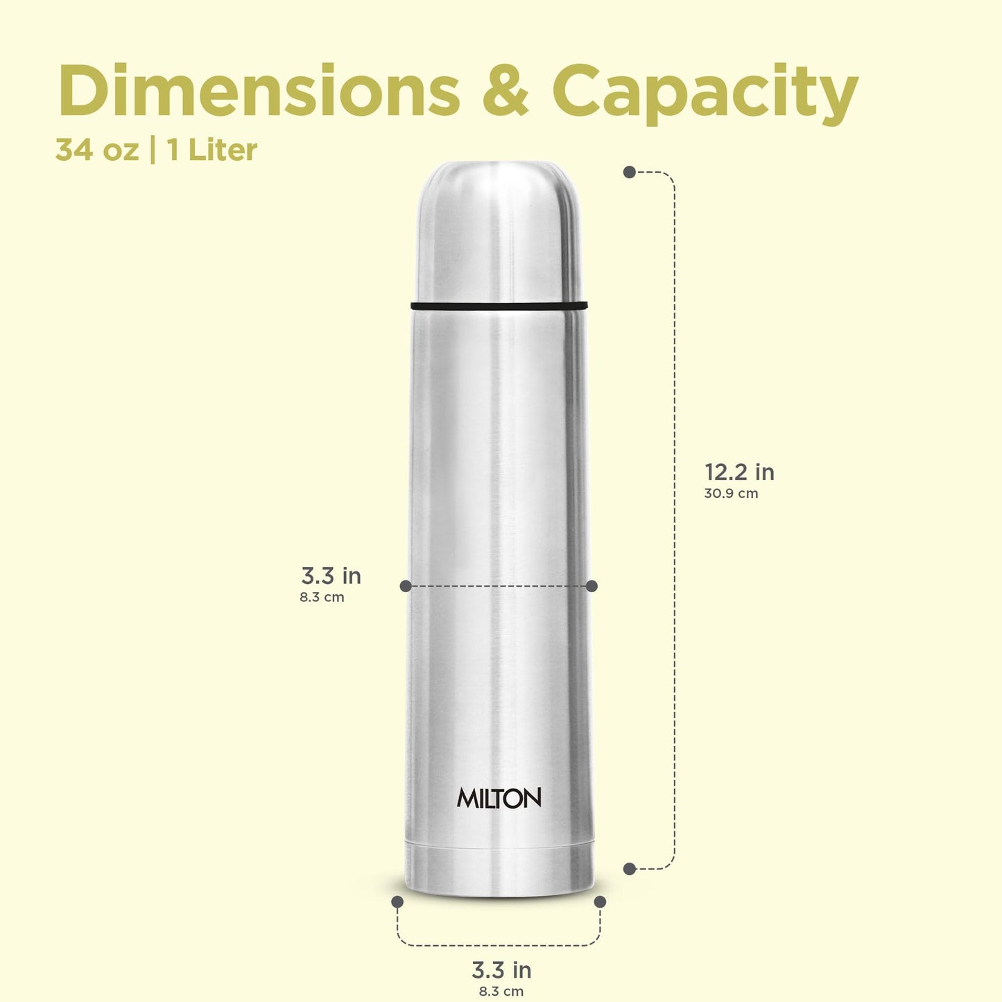 Milton Vacuum Flask for Hot Drink 1 Litre (34 oz), Stainless Steel Double Walled Insulated Water Bottle for 24 Hour Hot and Cold Drinks with Cover, Leak Proof, BPA Free, Thermosteel Flip Lid 1000 ml