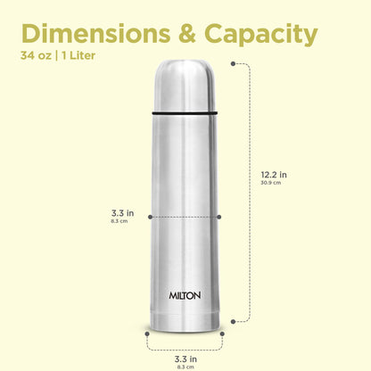 Milton Vacuum Flask for Hot Drink 1 Litre (34 oz), Stainless Steel Double Walled Insulated Water Bottle for 24 Hour Hot and Cold Drinks with Cover, Leak Proof, BPA Free, Thermosteel Flip Lid 1000 ml