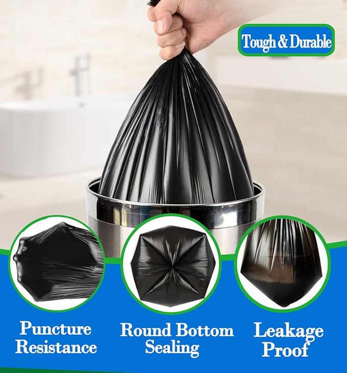 1.5 Gallon 120 pcs Small Black Trash Bags, Strong 1.3 Gallon 1.5 Gallon 1.6