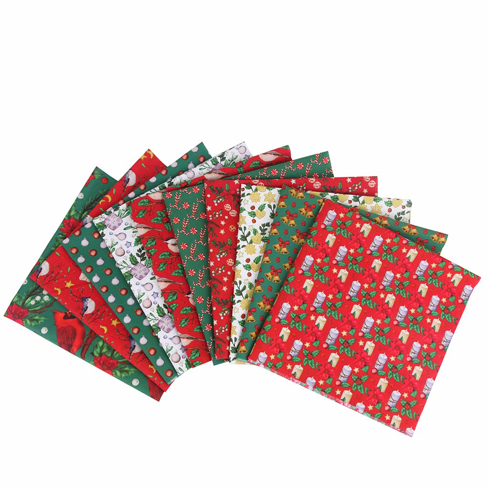 10PCS Christmas Cotton Fabric Bundles - 10" x 10" Printed Pre-Cut Squares for Patchwork Sewing, DIY Crafting & Quilting