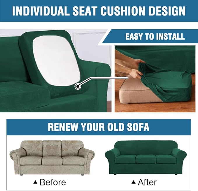 H.VERSAILTEX Modern Velvet Plush 4 Piece High Stretch Sofa Slipcover Sofa Cover