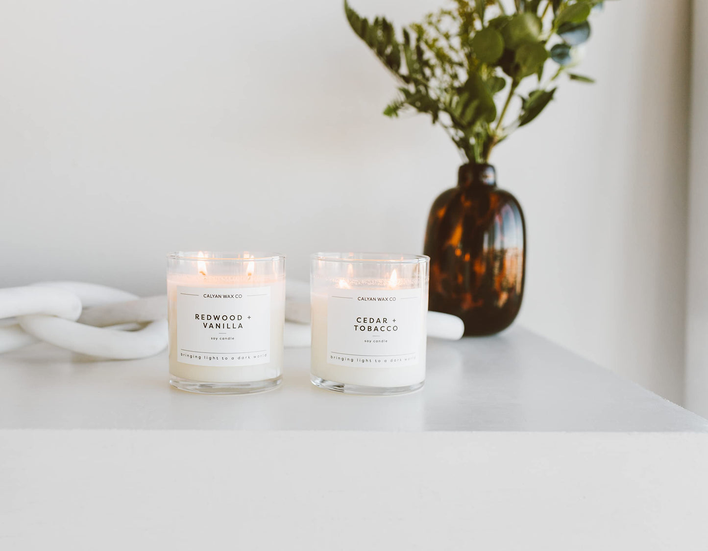 Calyan Wax Co. Redwood & Vanilla 2 Wick Scented Candle - 37 Hour Burn - Luxury Clean Soy Wax Candles - Long Lasting Large Glass Jar Candle for Home - 8.8oz