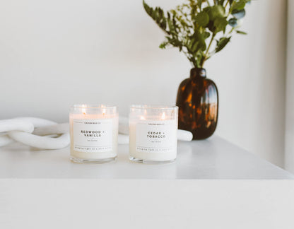 Calyan Wax Co. Redwood & Vanilla 2 Wick Scented Candle - 37 Hour Burn - Luxury Clean Soy Wax Candles - Long Lasting Large Glass Jar Candle for Home - 8.8oz