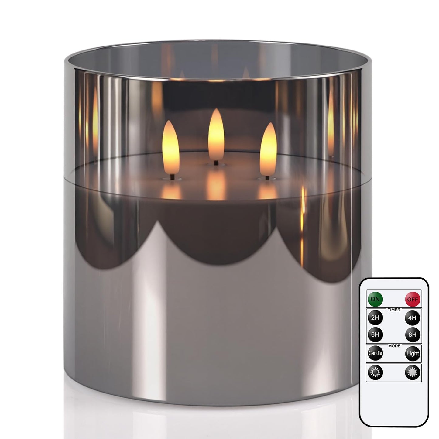 GenSwin 3 Wick Glass Flameless Candles with Remote Timer, Set of 1 Large LED Flickering Candle Battery Operated with 3D Flame, Large Pillar Candle for Halloween Christmas Home Decor(Black, D6”xH6”)