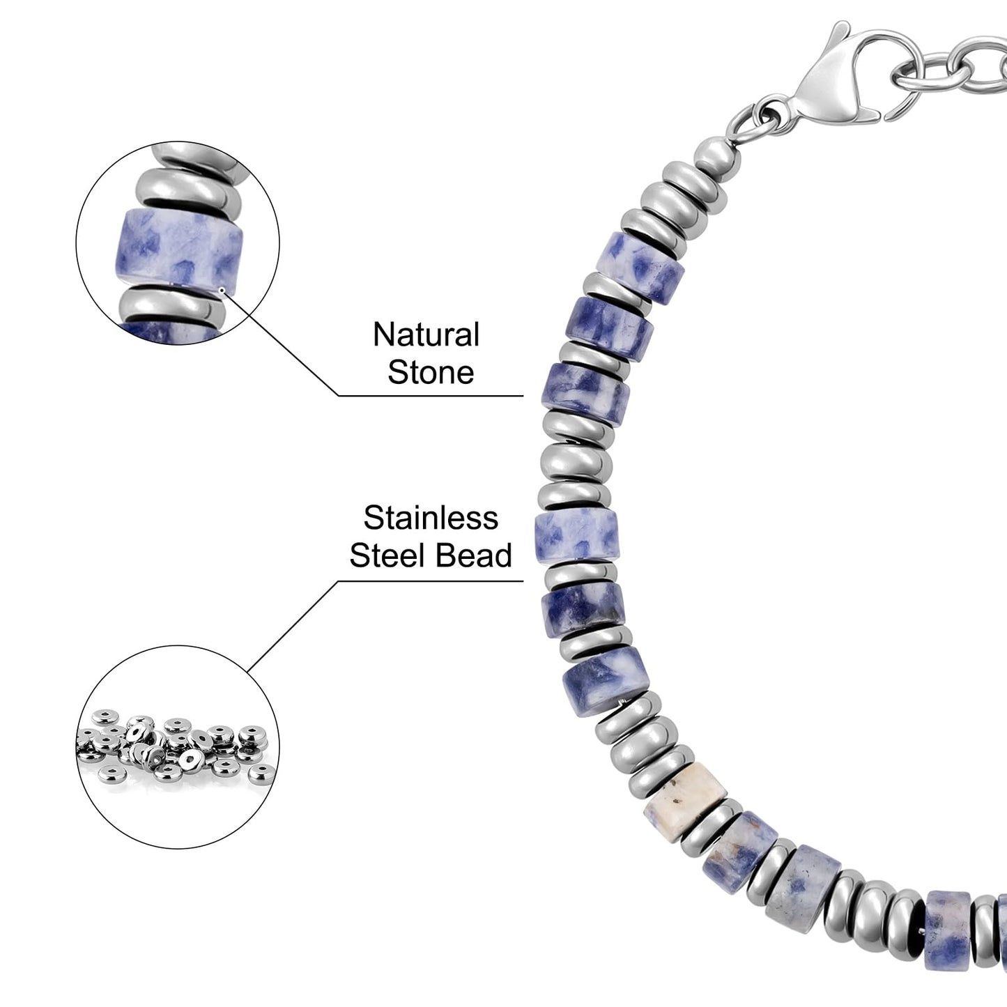 SIUMAL Mens Bracelet, Boho Stainless Steel Bracelets for Men, Beaded Bracelets, Jewelry Gifts for Husband, Father, Friends