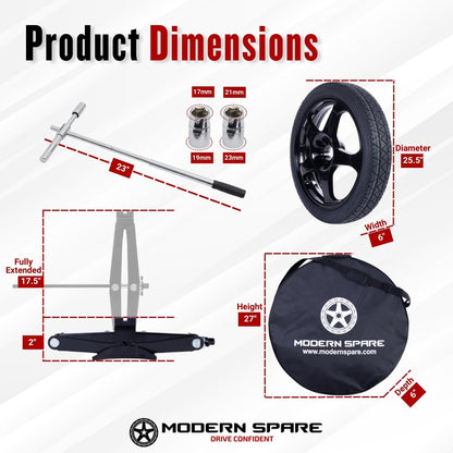Modern Spare Complete Compact Spare Tire Kit w/Carrying Case - Fits 2015-2026 Mercedes C-Class and CLA-Class Models (Except C63 S)