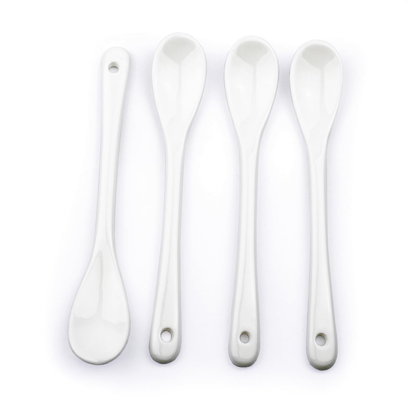 RSVP International Poached Egg Spoon, 4 Piece Set Multipurpose Use for Serving Jam, Honey or Soft Boiled Eggs, 5.5" Length, White Porcelain