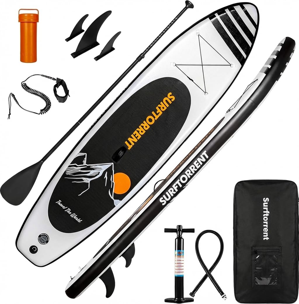 SURFTORRENT Inflatable Paddle Board with Durable SUP Accessories&Carry Bag,Stand Up Paddle Board, Non-Slip EVA Deck for Adults/Beginner of All Skill.