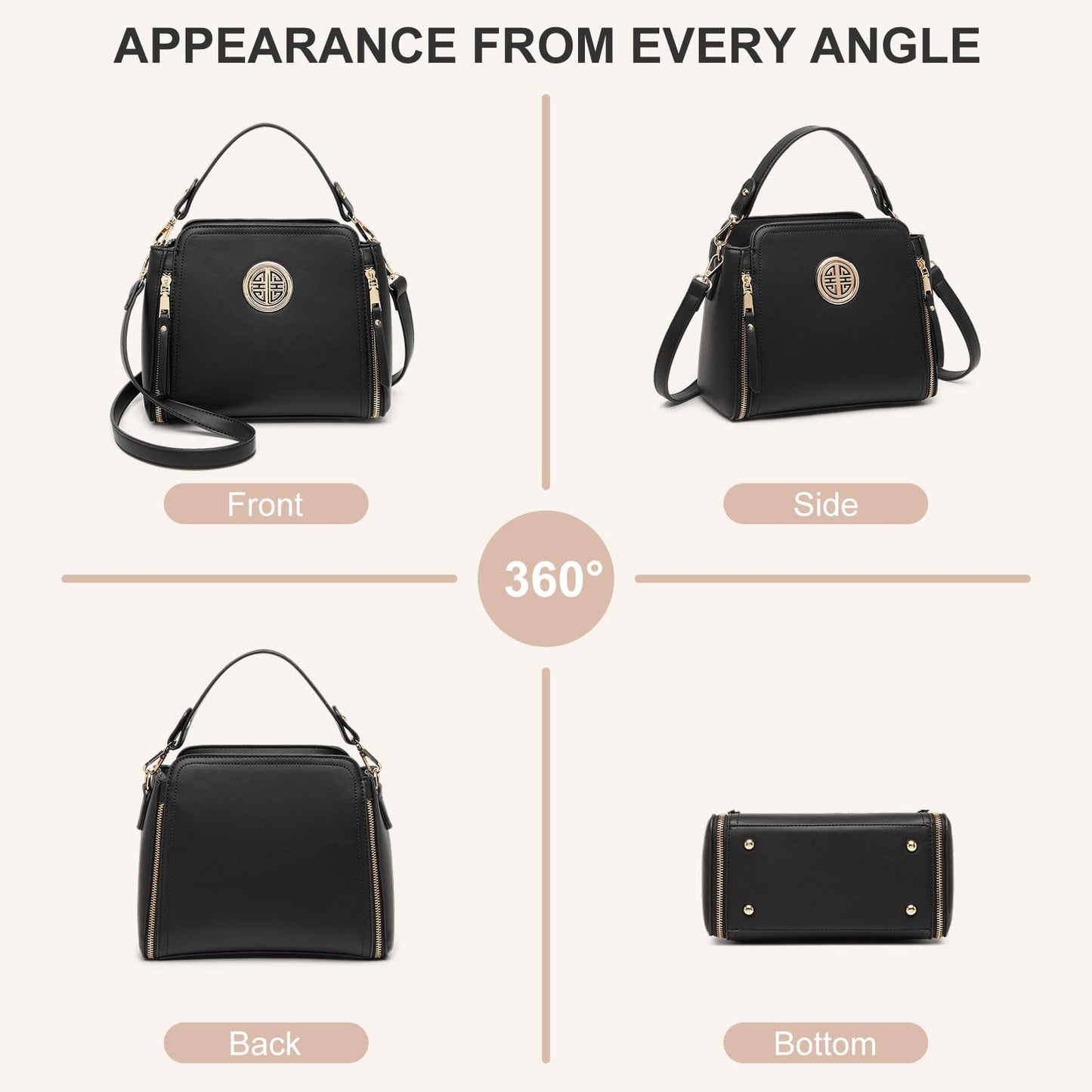 Miss Lulu Handbags for Women Cross Body Bag Girls Fashion Shoulder Bag PU Leather Top Handle (Black)