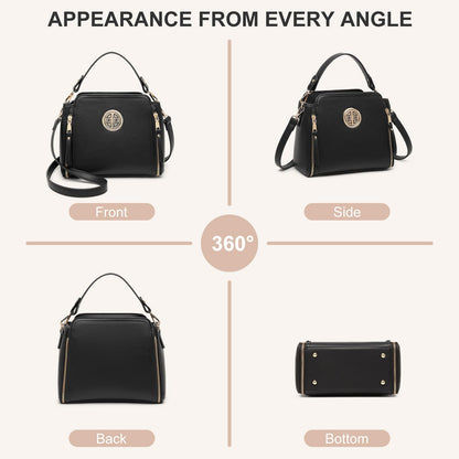 Miss Lulu Handbags for Women Cross Body Bag Girls Fashion Shoulder Bag PU Leather Top Handle (Black)