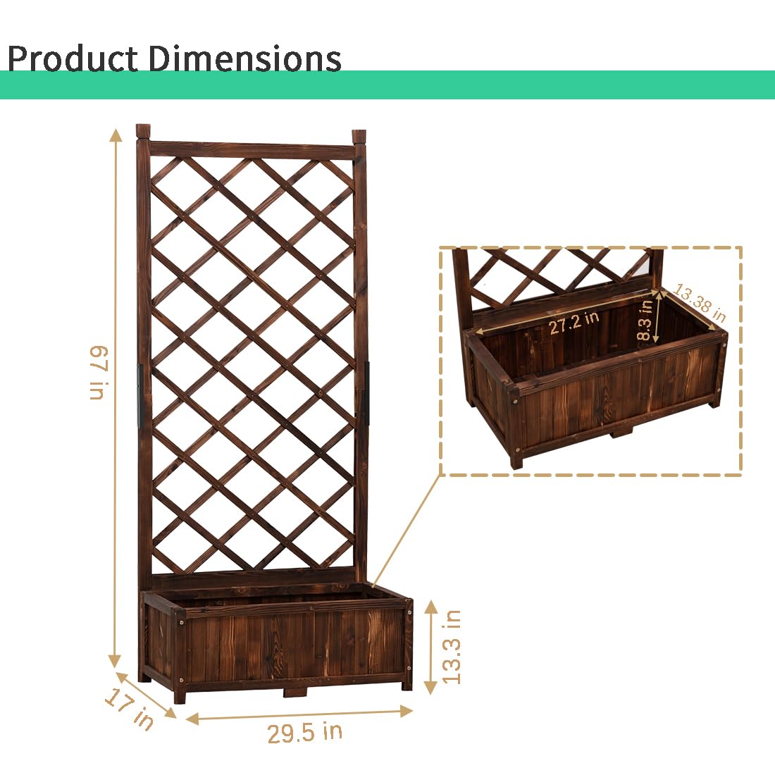 Anraja Raised Garden Bed with Trellis Wooden Planter Box Outdoor Wood Compact Privacy Screen for Climbing Plant Planting Flower Patio Tomato Vegetable Herb Balcony Porch 29.5" L x 17.0" W x 67.0" H