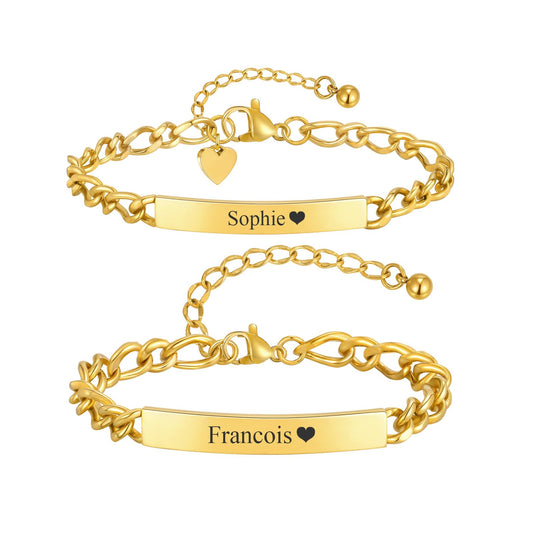 Personalized Matching Bracelet for Couple - Free Engraving Custom Couples Bracelets,Hypoallergenic Adjustable Stainless Steel Long Distance Relationship Jewelry,Promise Bracelet Gifts for Him and Her