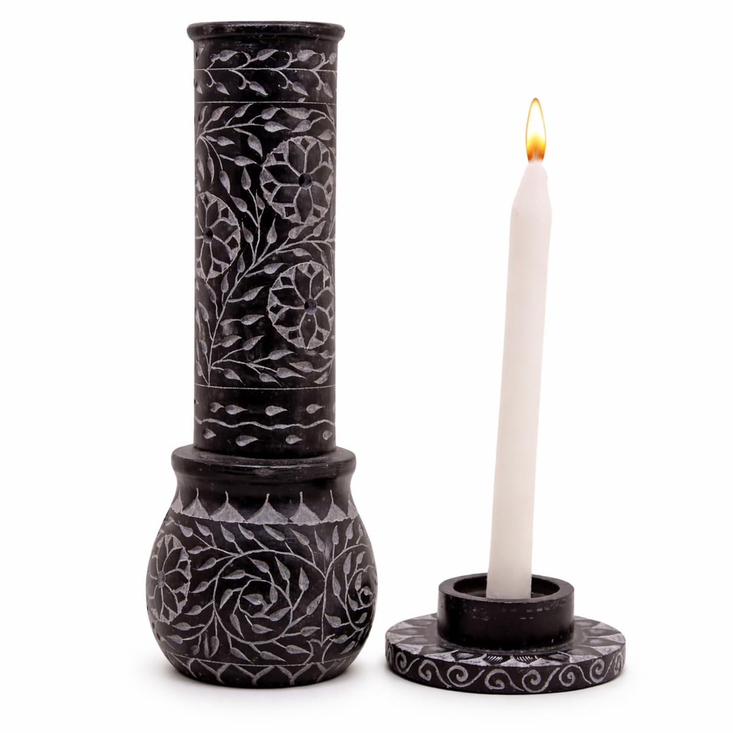KC KULLICRAFT Marble Soapstone Blue Incense Stick Holder | Candle Burner | Tea Light Holder - Round Incense Holder Decorative Home and Office Decor - (3 x 3 x 10 Inches)