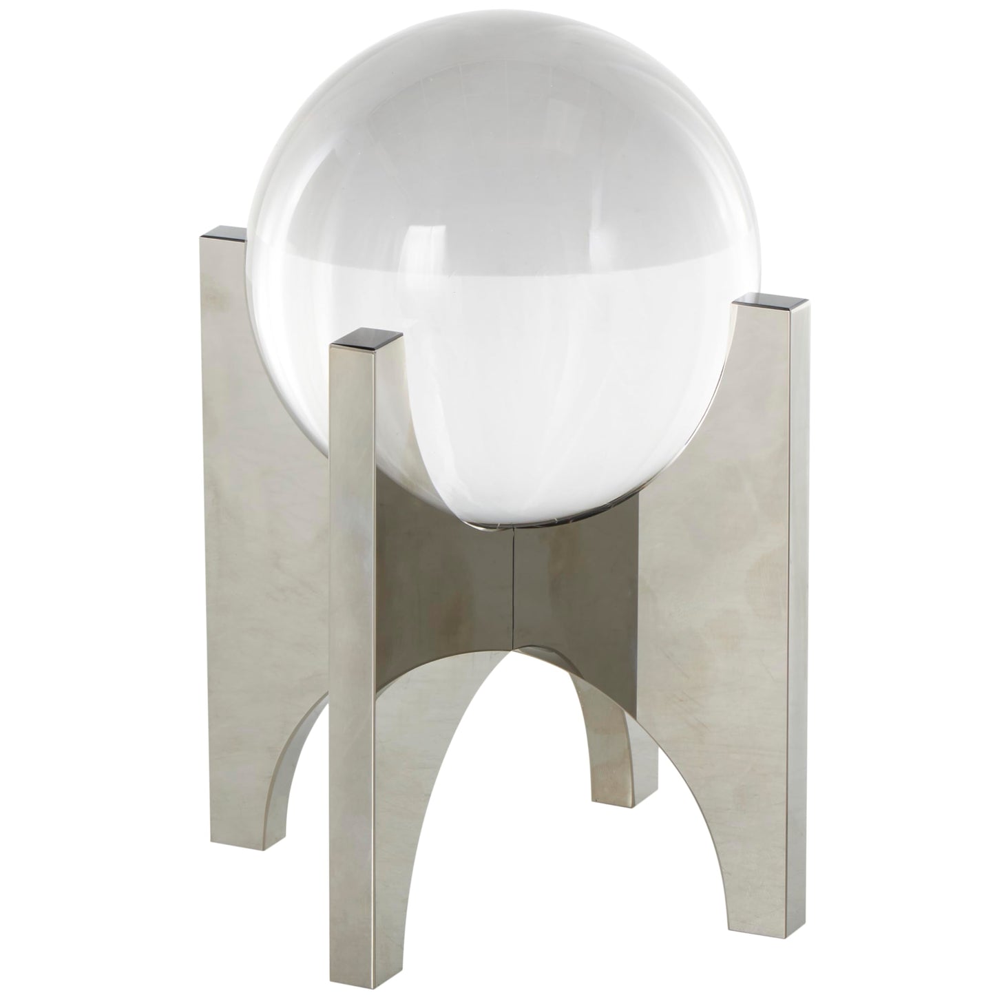 Deco 79 Glass Geometric Decorative Sculpture Home Decor Statue with Clear Orb and X-Shaped Holder, Accent Figurine 5" x 5" x 8", Silver