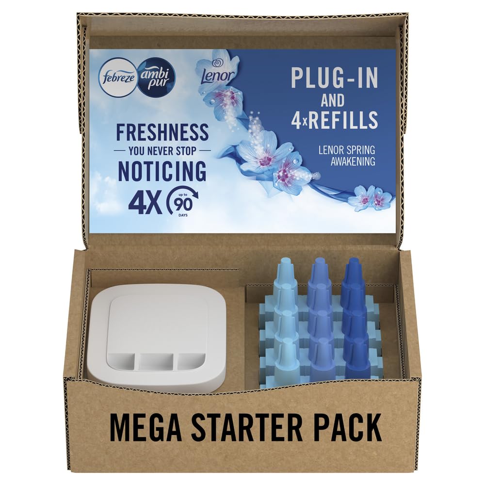 Febreze 3Volution Air Freshener Plug-In Starter Kit + 4 Refills (20ml x 4) – Lenor Spring Awakening