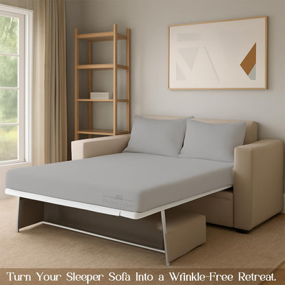 Sleeper Sofa Bed Sheet, 100% Cotton 400 Thread Count, 4 Piece Set, Deep Pocket Fitted Sheet, Soft Wrinkle Free & Breathable, Luxury Hotel Quality, Fits Up to 6 Inch Mattress (Full, Light Grey)