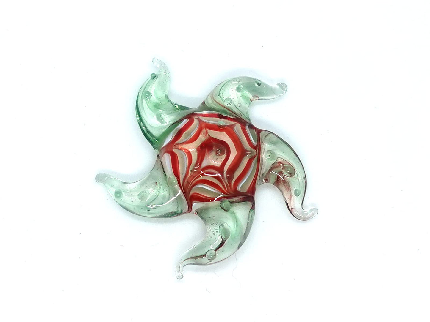 Sansukjai Starfish Tiny Figurines Hand Blown Glass Art Animals Sea Collectible Gift Home Décor (Green Red)