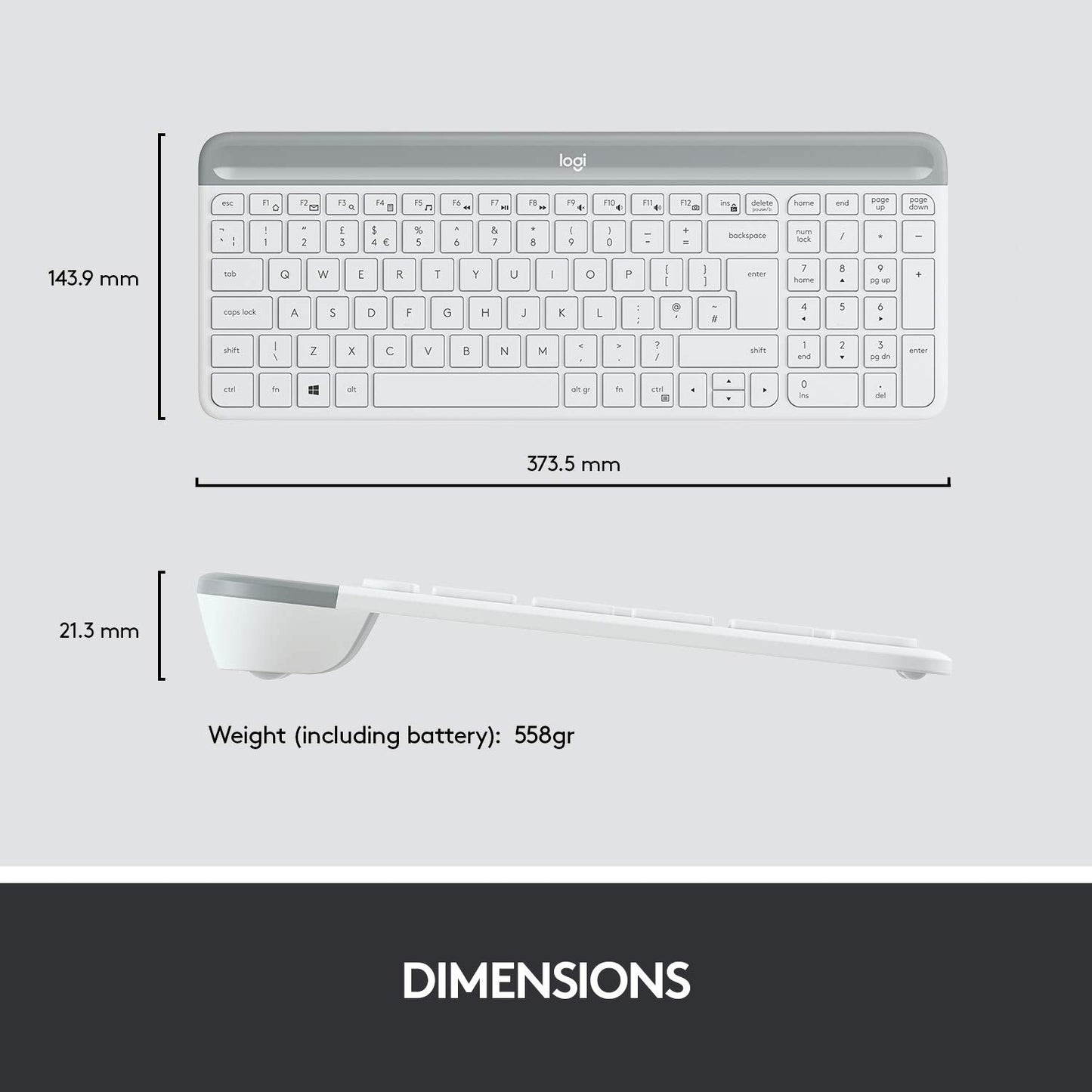 Logitech MK470 Slim Wireless Keyboard & Mouse Combo for Windows, 2.4GHz USB Unifying USB-Receiver, Low Profile, Whisper-Quiet, Long Battery Life, Optical Mouse, PC/Laptop, QWERTY UK Layout - White
