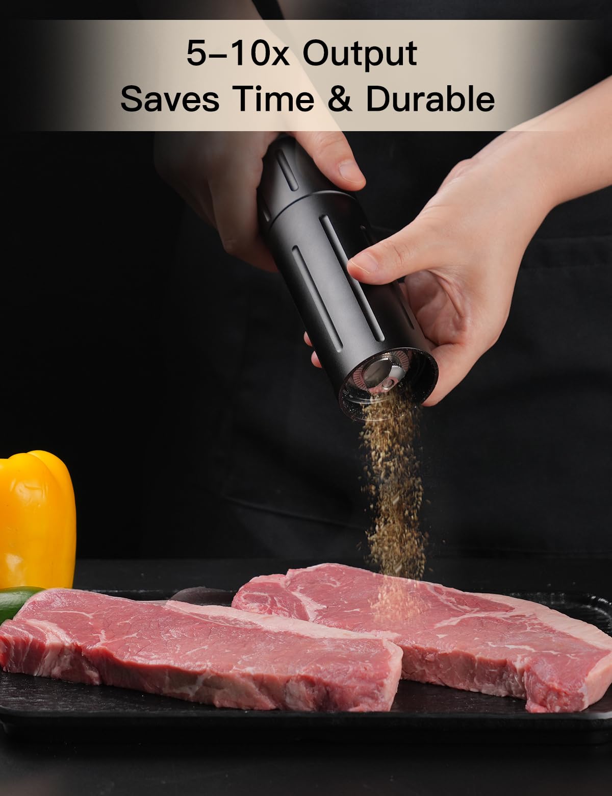 POPWOODS Pepper Grinder Mill, Professional Grade Aluminum Manual Pepper Mill, Refillable High Output Heavy Duty Pepper Grinder with Adjustable Coarseness, Stainless Steel Blade, Lock Button Design