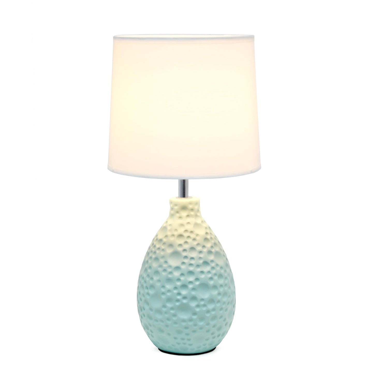 Simple Designs LT2003-BLU-LB 14.17" Textured Stucco Ceramic Oval Table Lamp with LED Bulb, Blue