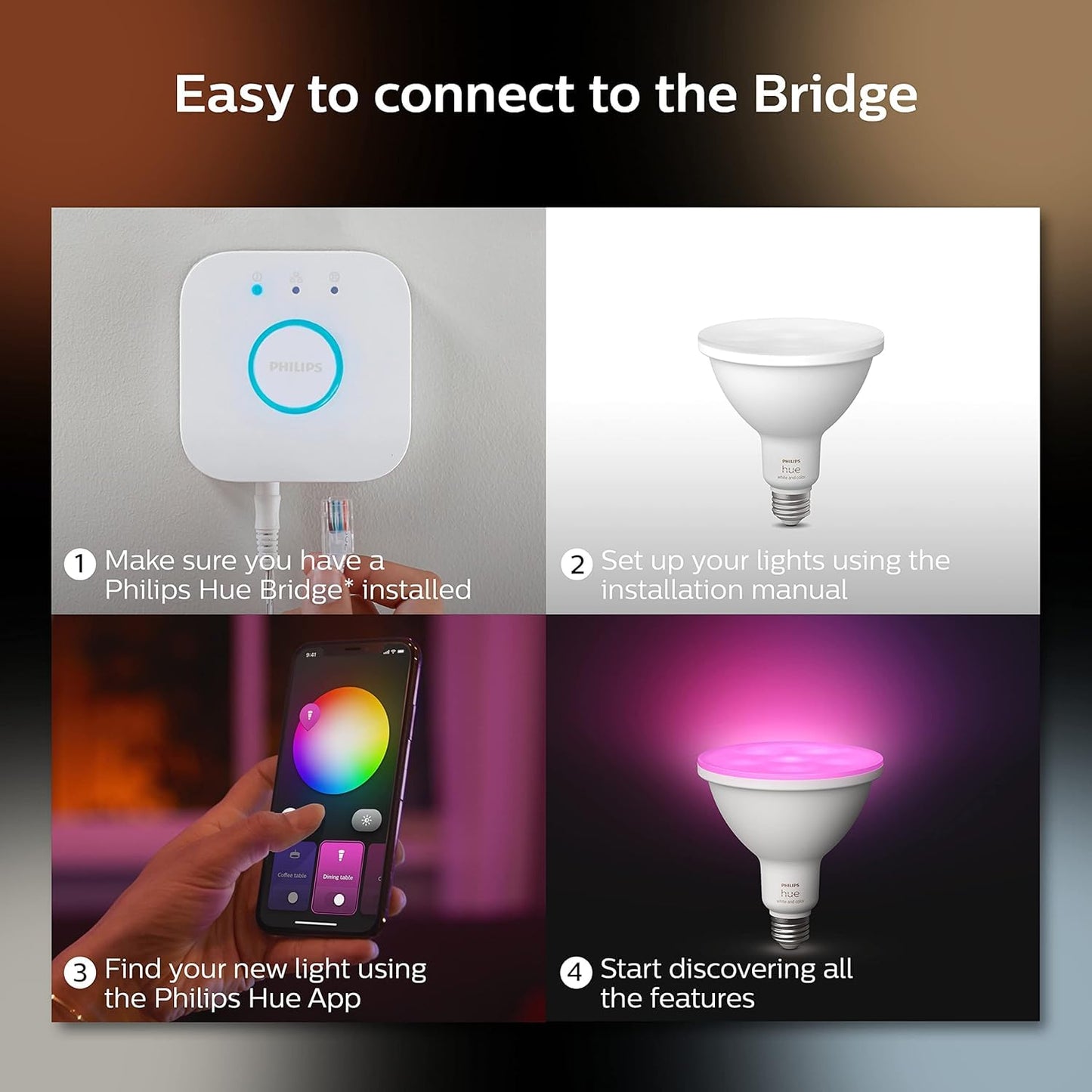 PHILIPS Hue Smart 100W PAR38 LED Bulb, 2 Pack, White & Color Ambiance Color-Changing Light, 1300LM, E26, Outdoor Light Bulbs, Control with Hue App, Works with Alexa, Google Assistant and Apple Homekit