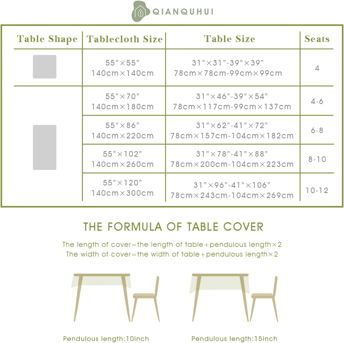 QIANQUHUI Embroidered Tablecloth for Dining Table,Dust Proof Spillproof Soil Resistant Cotton Linen Rectangle Table Cloths (Coffee Wheat, Rectangle/Oblong, 55'x120'', 10-12 Seats)