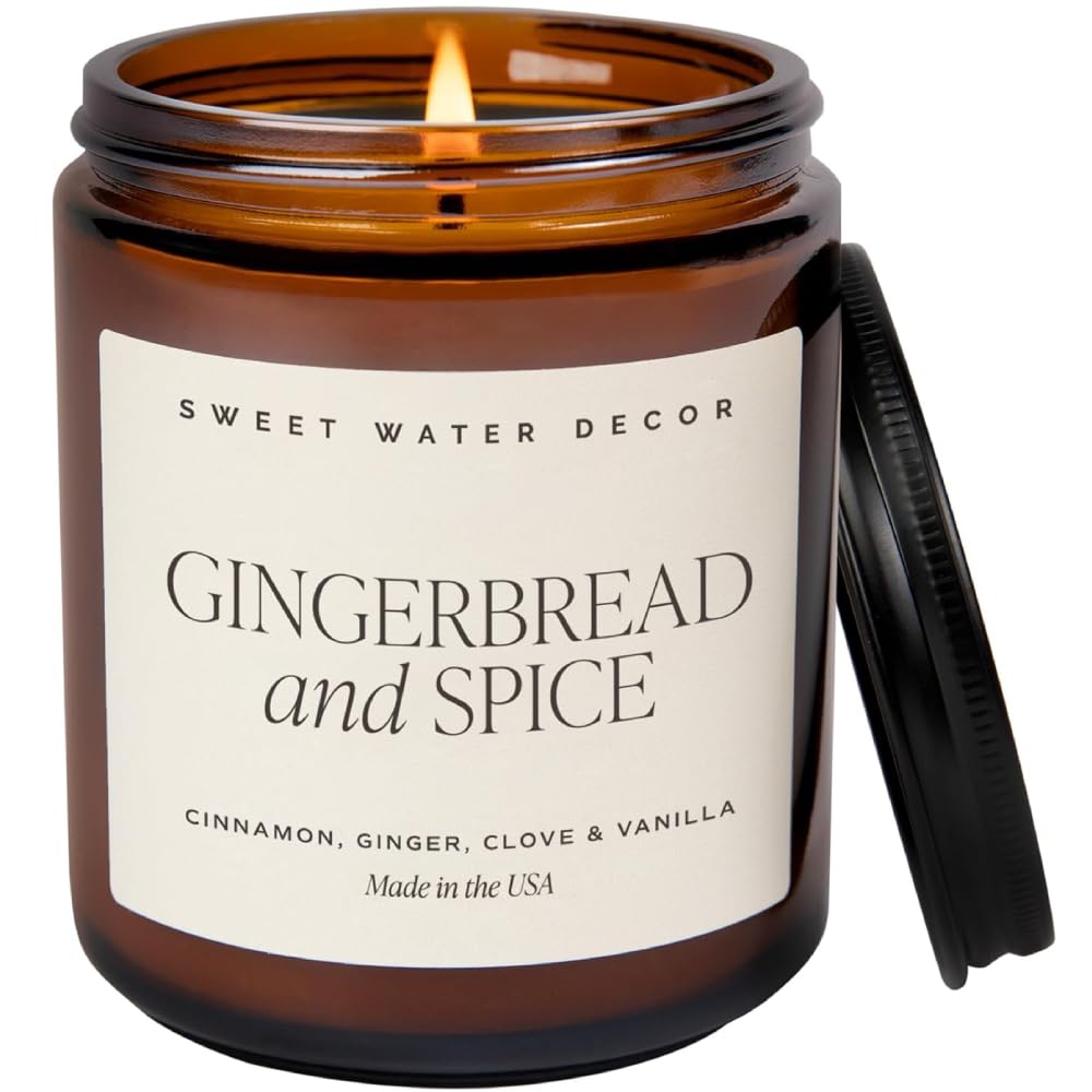 Sweet Water Decor Gingerbread and Spice Soy Candle - Cinnamon, Vanilla, and Gingerbread Scented Candle for Home - Christmas Candle 9oz Clear Jar, 40 Hour Burn Time, Made in the USA