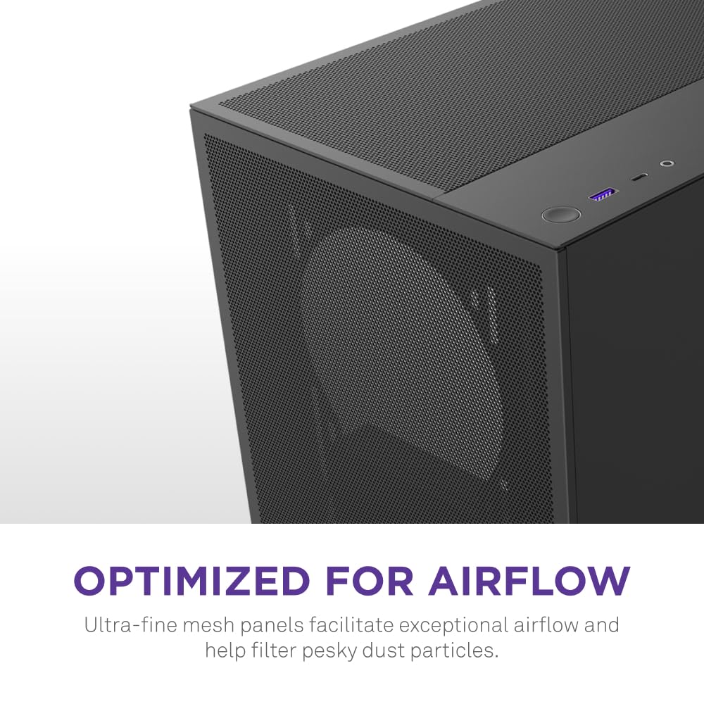NZXT H5 Flow - Compact ATX Mid-Tower PC Gaming Case - High Airflow - 2 x 120mm Fans Included - 360mm Front & 240mm Top Radiator Support - Cable Management System - Tempered Glass - Black